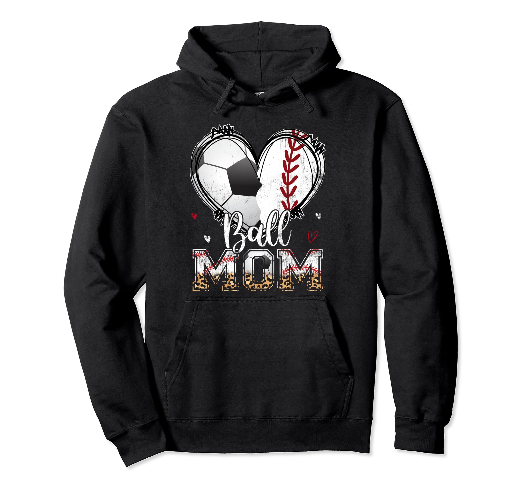 Ball Mom Baseball Soccer Heart Leopard Hoodie - Novelty Apparel Unisex - T-Shirt, Sweatshirt, Hoodie