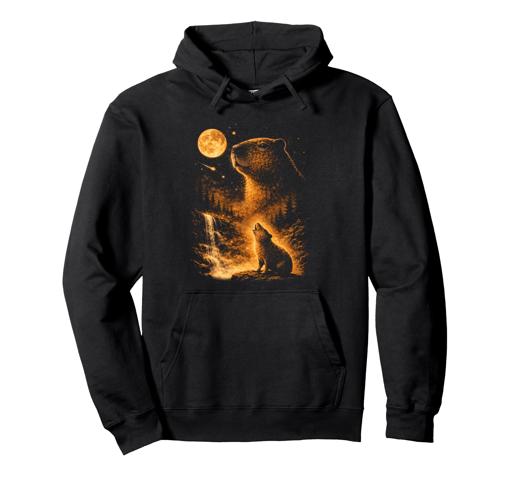 Capybara Howling Moon Meme 90S Animal Hoodie - Aesthetic Graphic for Adults - T-Shirt, Sweatshirt, Hoodie