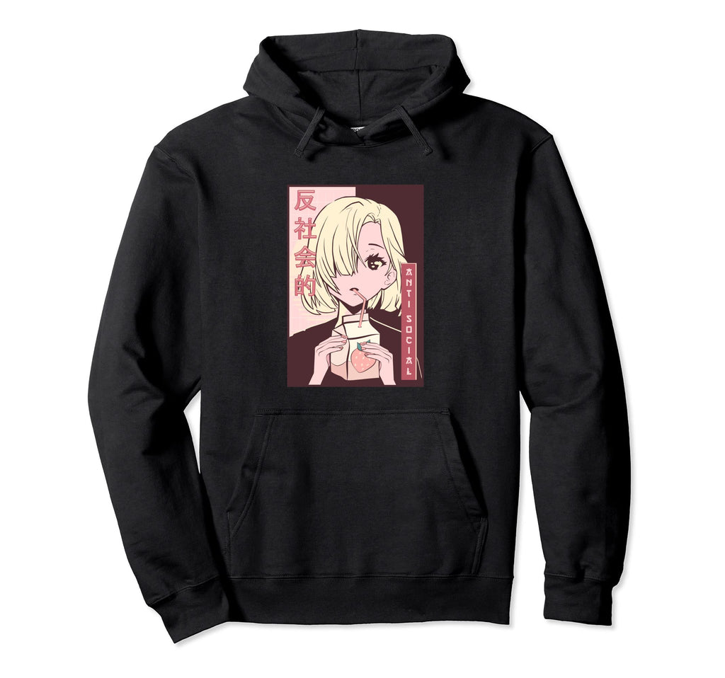 Antisocial Anime Strawberry Milk Vaporwave Hoodie - Graphic Print Unisex - T-Shirt, Sweatshirt, Hoodie