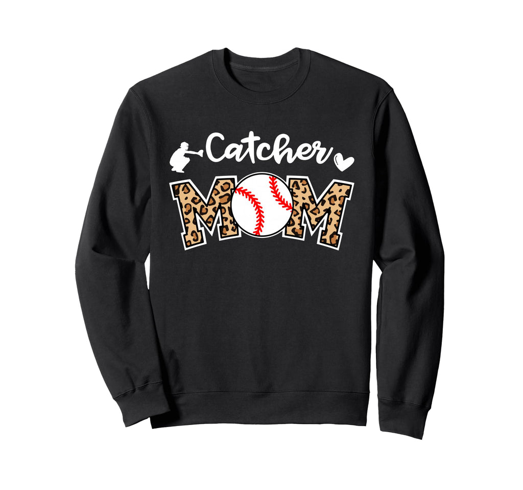 Catcher Mom Baseball Mom Funny Leopard Sweatshirt - Novelty Apparel Unisex - T-Shirt, Sweatshirt, Hoodie
