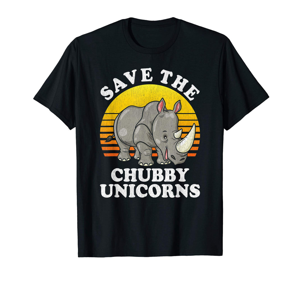 Save Chubby Unicorns Sunset Rhino T-Shirt - Unique Graphic Unisex - T-Shirt, Sweatshirt, Hoodie