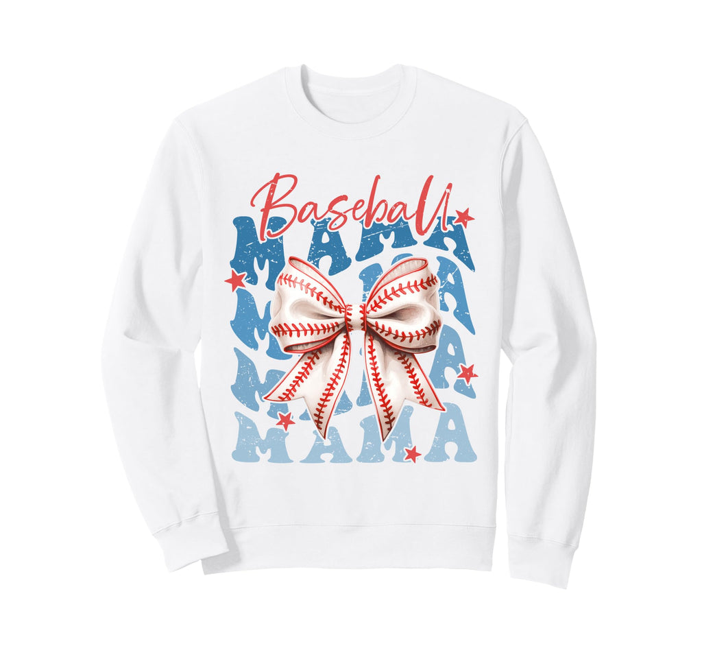 Baseball Mama Bow Stitches Sports Sweatshirt - Streetwear Style Men Women - T-Shirt, Sweatshirt, Hoodie