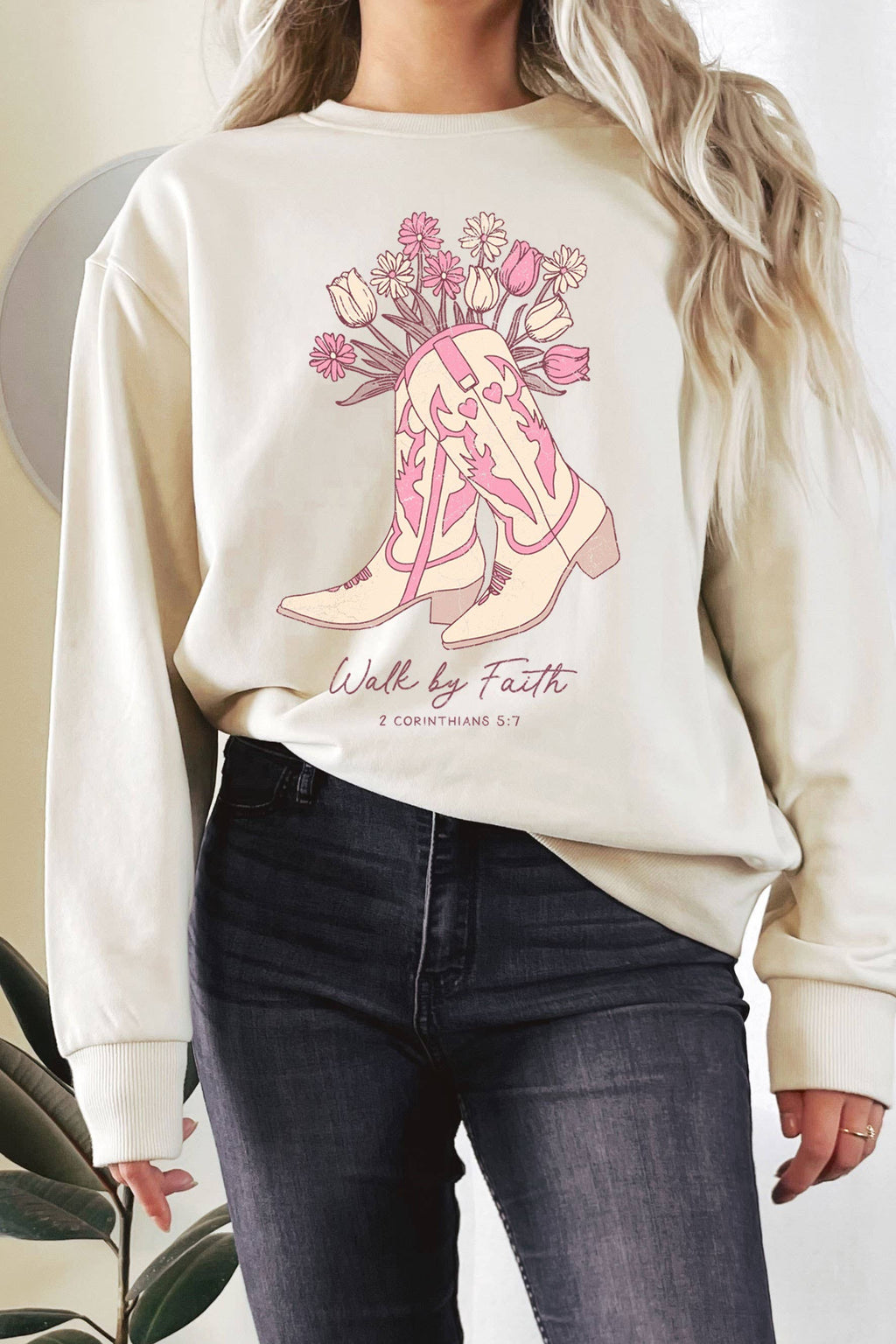 Walk By Faith Flower Boots Graphic Terry - Adult & Kids T-Shirts, Sweatshirts & Hoodies apparel design preview 1