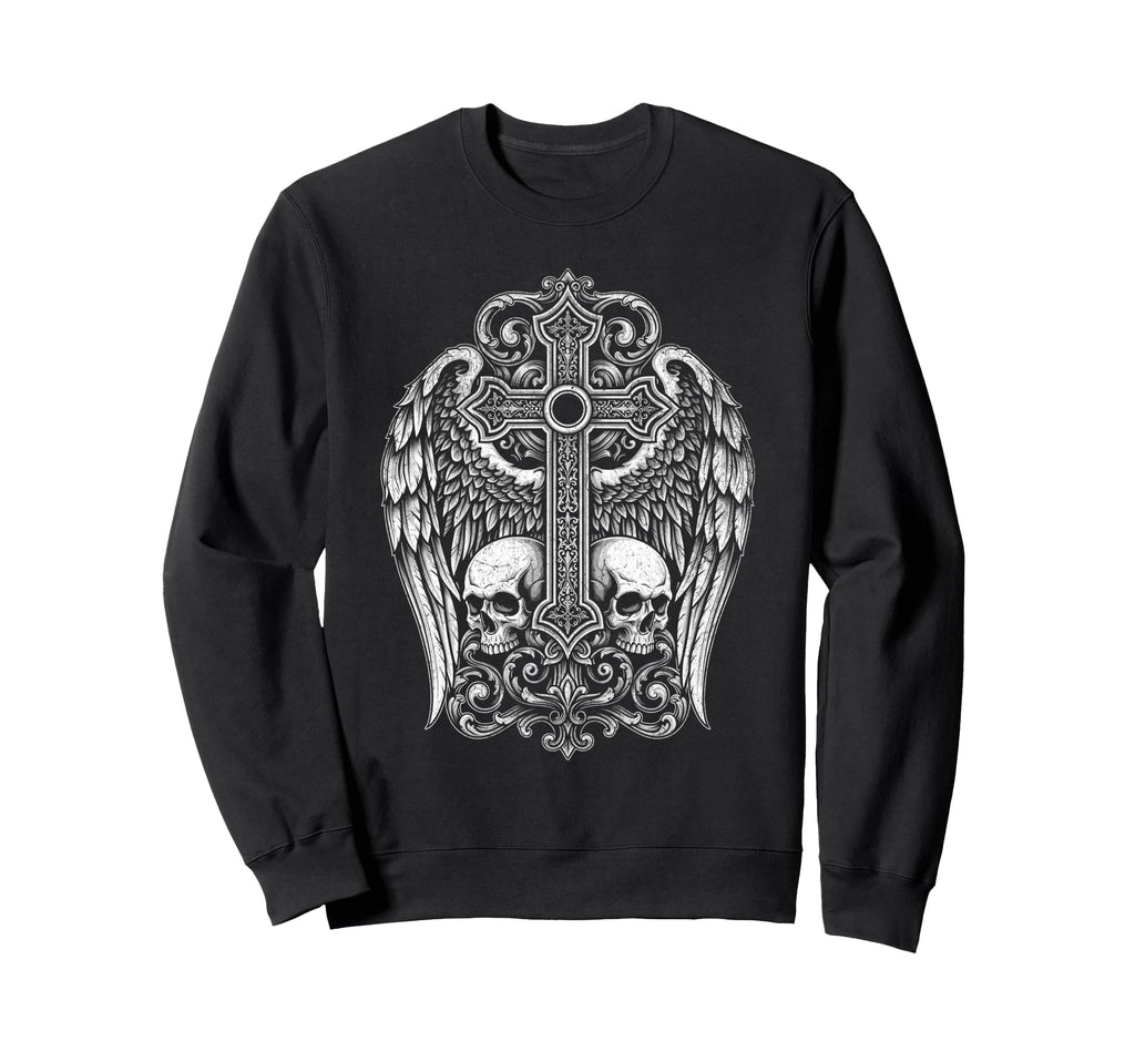 Gothic Cross Skull Wings Grunge Y2K Sweatshirt - Trendy Graphic for Adults - T-Shirt, Sweatshirt, Hoodie
