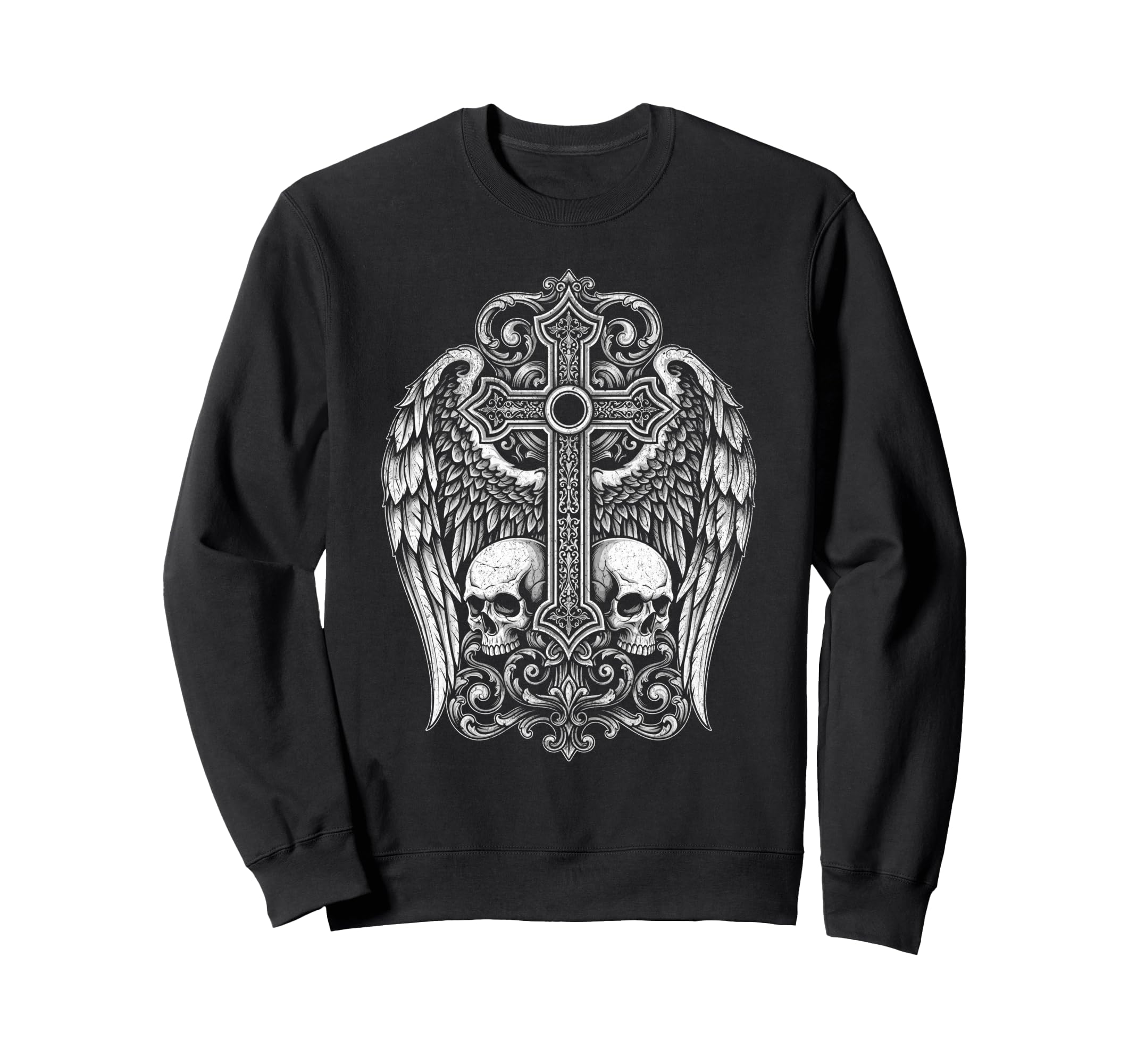 Gothic Cross Skull Wings Grunge Y2K Sweatshirt - Trendy Graphic for Adults - T-Shirt, Sweatshirt, Hoodie