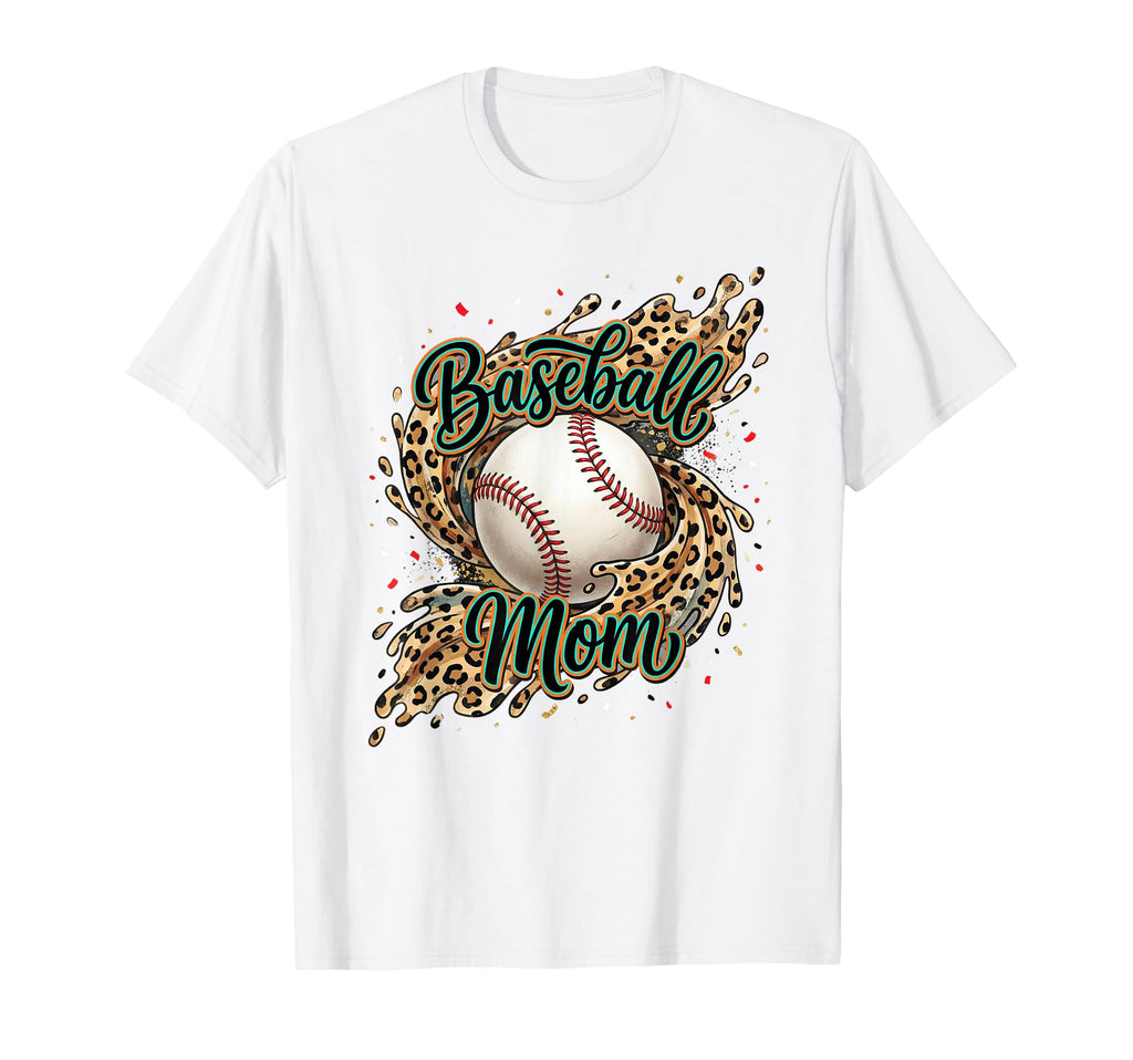 Bleached Softball Baseball Mom Leopard T-Shirt - Novelty Apparel Unisex - T-Shirt, Sweatshirt, Hoodie