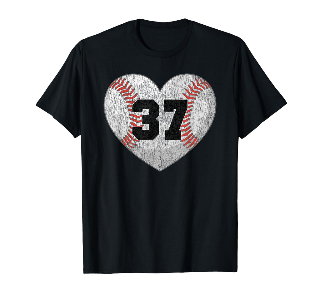 Baseball Number 37 Distressed Heart T-Shirt - Novelty Apparel for Adults - T-Shirt, Sweatshirt, Hoodie