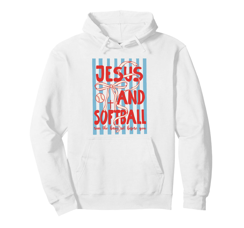 Jesus And Softball Coquette Game Day Hoodie - Trendy Graphic Unisex - T-Shirt, Sweatshirt, Hoodie