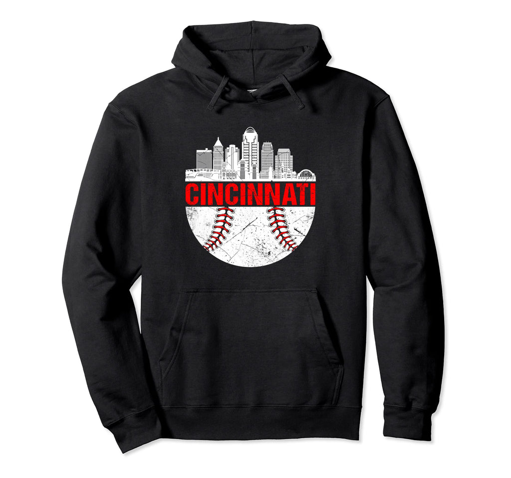 Cincinnati Baseball Distressed Hoodie - Custom Art Print for Adults - T-Shirt, Sweatshirt, Hoodie