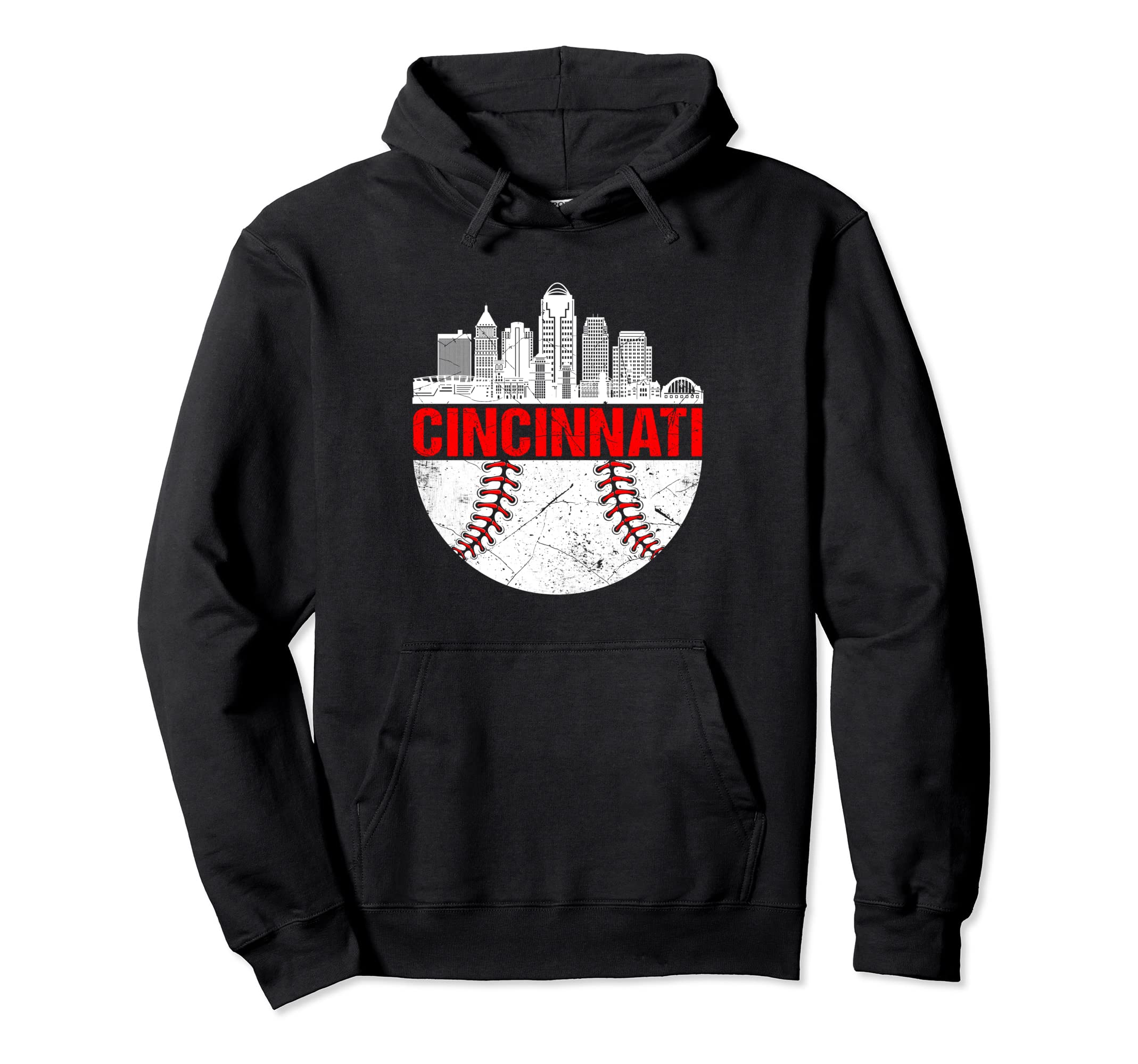 Cincinnati Baseball Distressed Hoodie - Custom Art Print for Adults - T-Shirt, Sweatshirt, Hoodie