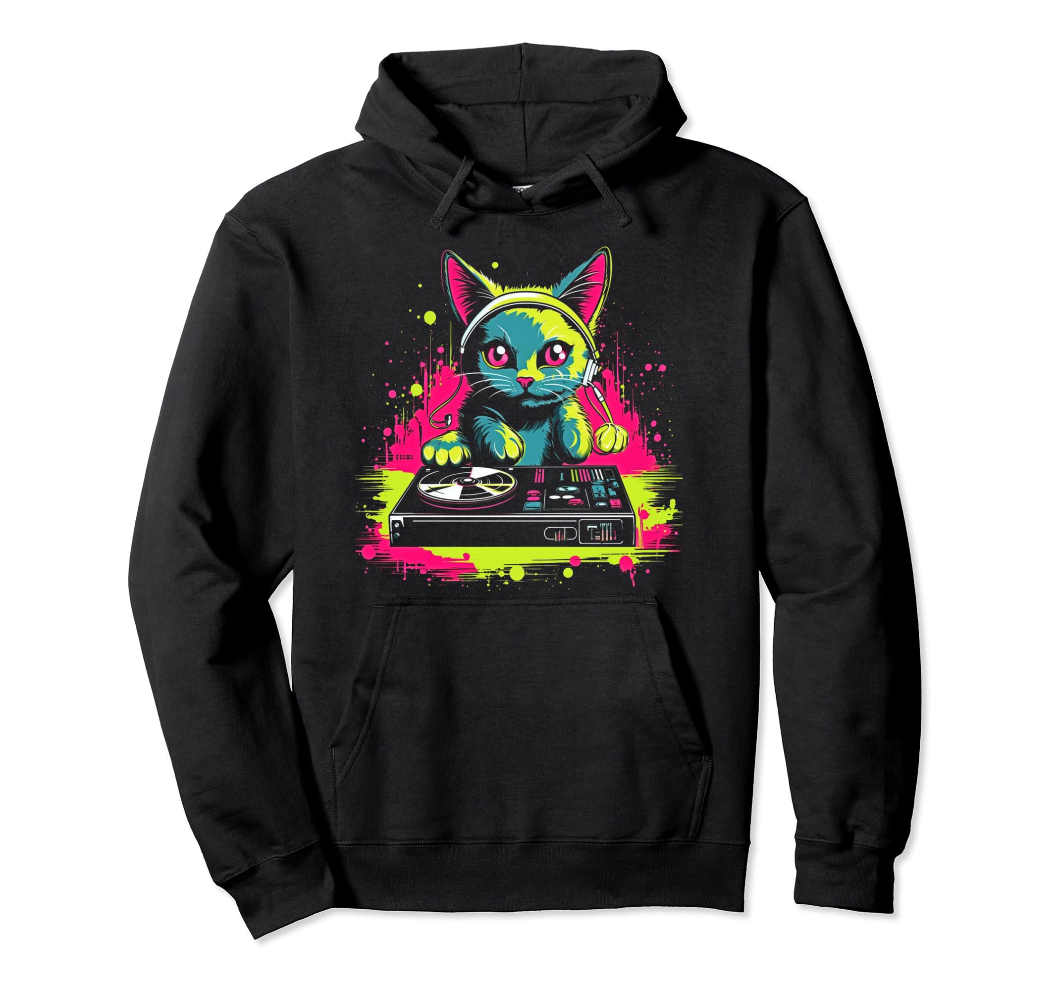 Kawaii Cat Dj Japanese Edm Y2K Hoodie - Novelty Apparel for Adults - T-Shirt, Sweatshirt, Hoodie