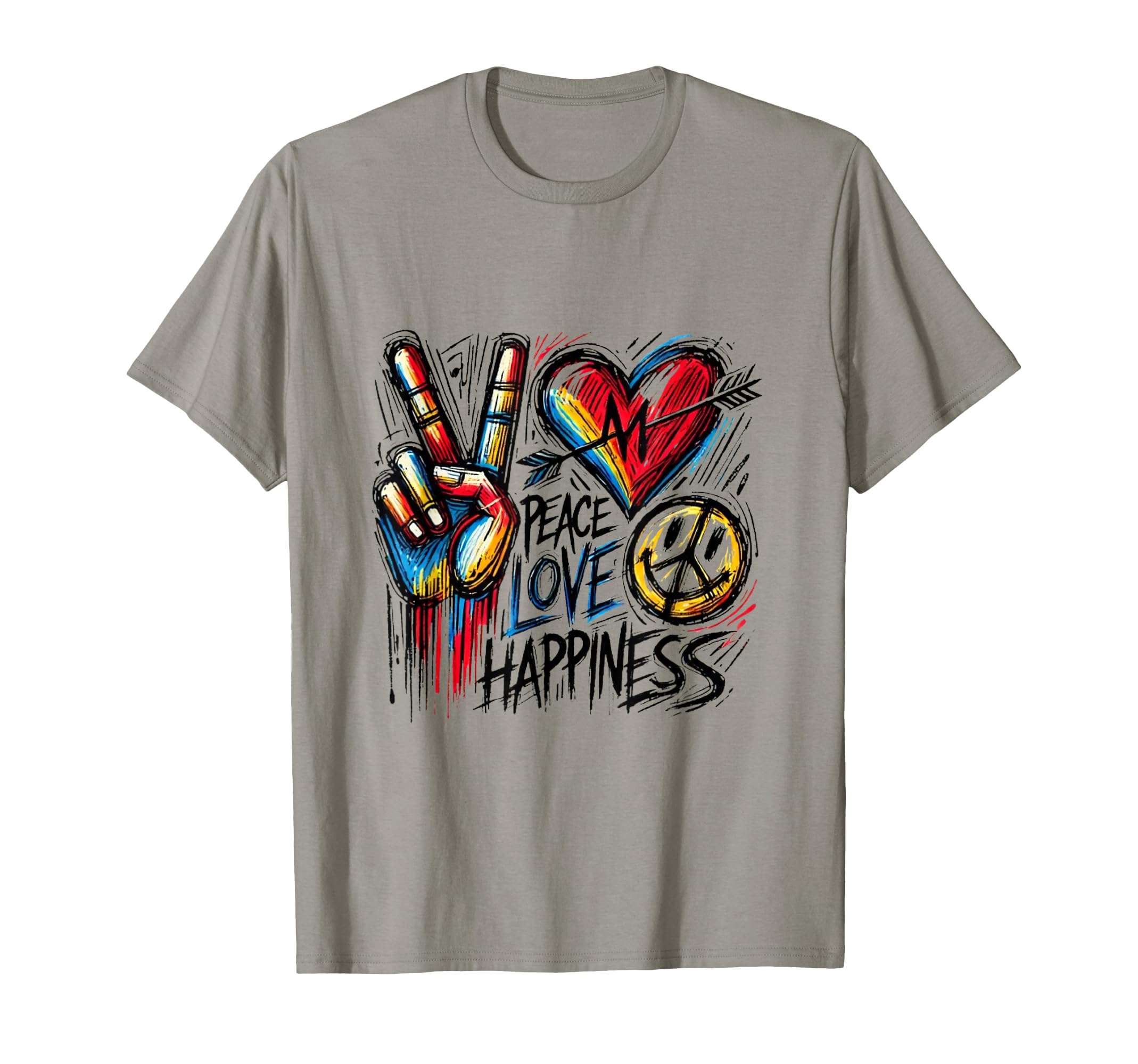Peace Love Happiness Graffiti T-Shirt - Trendy Graphic for Adults - T-Shirt, Sweatshirt, Hoodie