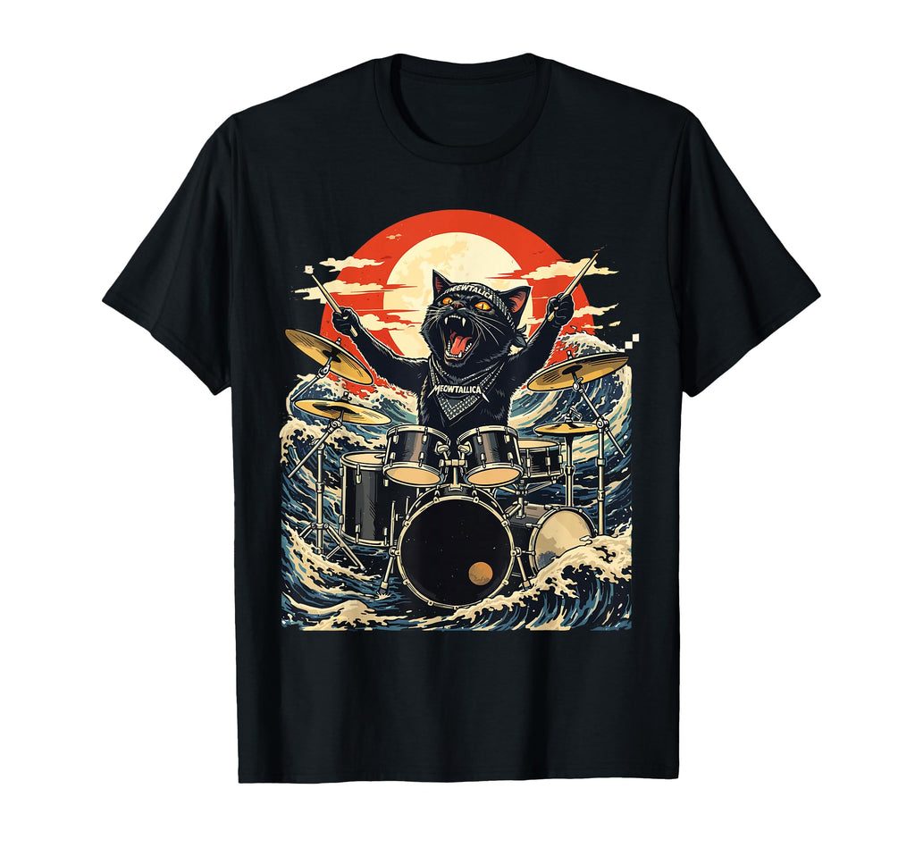 Rock Drummer Cat Band T-Shirt - Streetwear Style for Adults - T-Shirt, Sweatshirt, Hoodie
