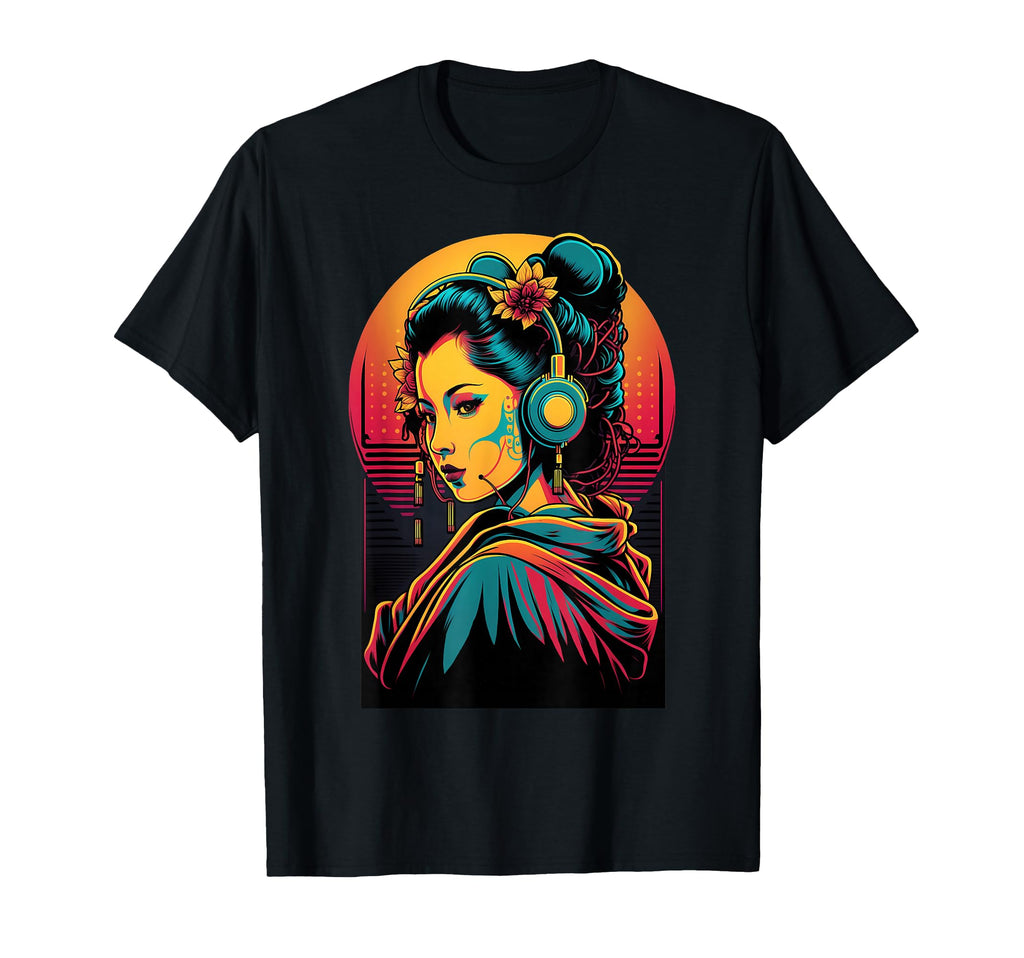 Geisha Dj Edm Japanese Kimono T-Shirt - Minimalist Print for Adults - T-Shirt, Sweatshirt, Hoodie