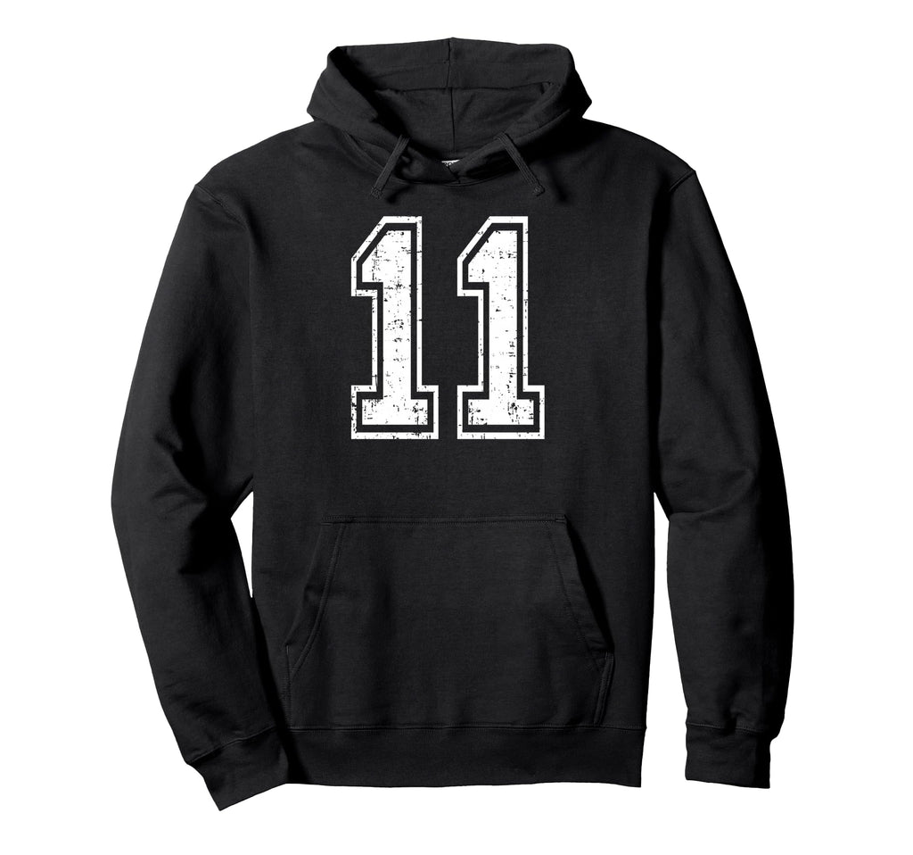 11 Number Eleven Team Sports Grunge Varsity Hoodie - Unique Graphic Unisex - T-Shirt, Sweatshirt, Hoodie