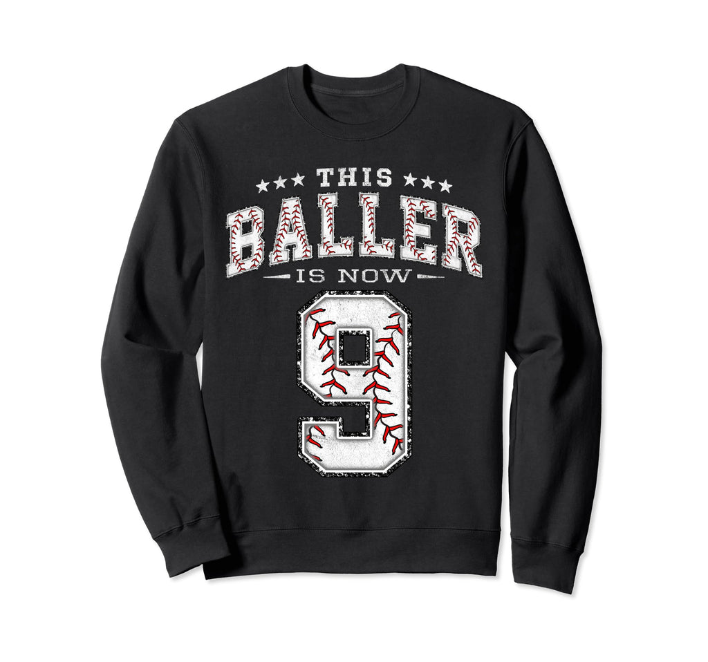 9 Years Old Birthday Baseball Sweatshirt - Custom Art Print for Adults - T-Shirt, Sweatshirt, Hoodie