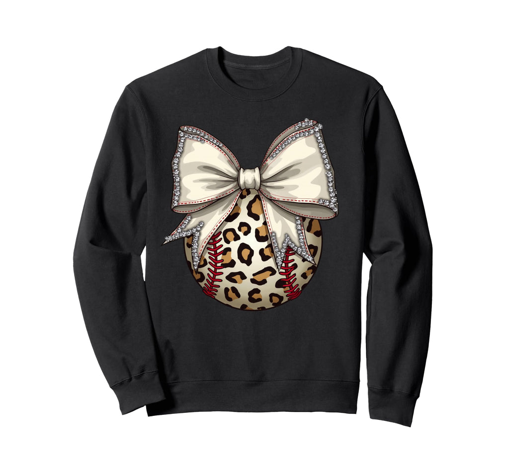 Leopard Baseball Coquette Bow Sweatshirt - Streetwear Style for Adults - T-Shirt, Sweatshirt, Hoodie