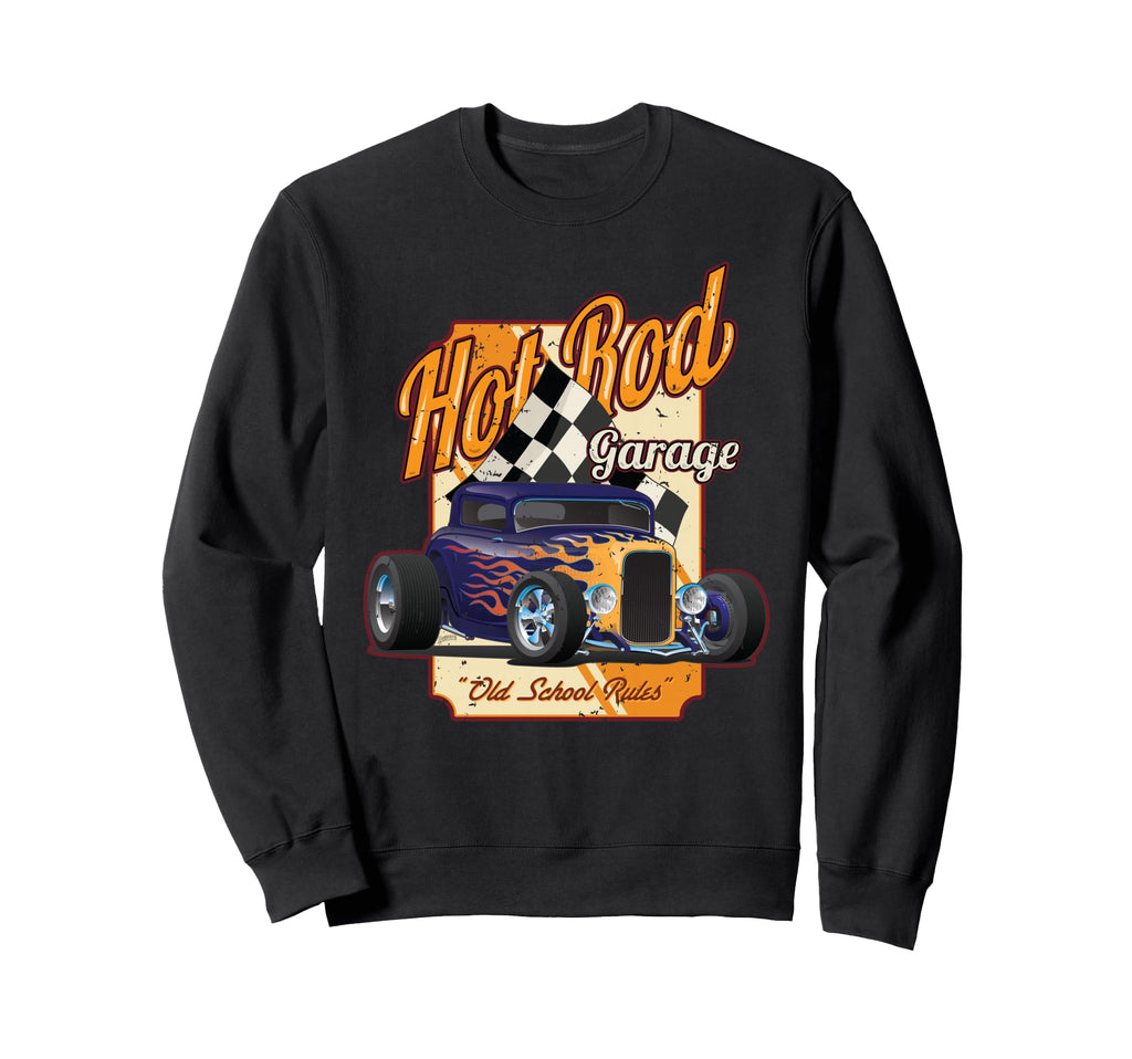 Hotrod Garage Distressed Car Sweatshirt - Aesthetic Graphic for Adults - T-Shirt, Sweatshirt, Hoodie