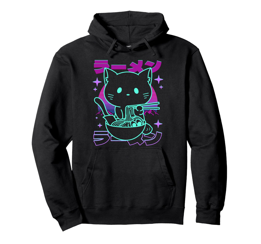 Anime Ramen Cat Japanese Noodles Hoodie - Minimalist Print Unisex - T-Shirt, Sweatshirt, Hoodie