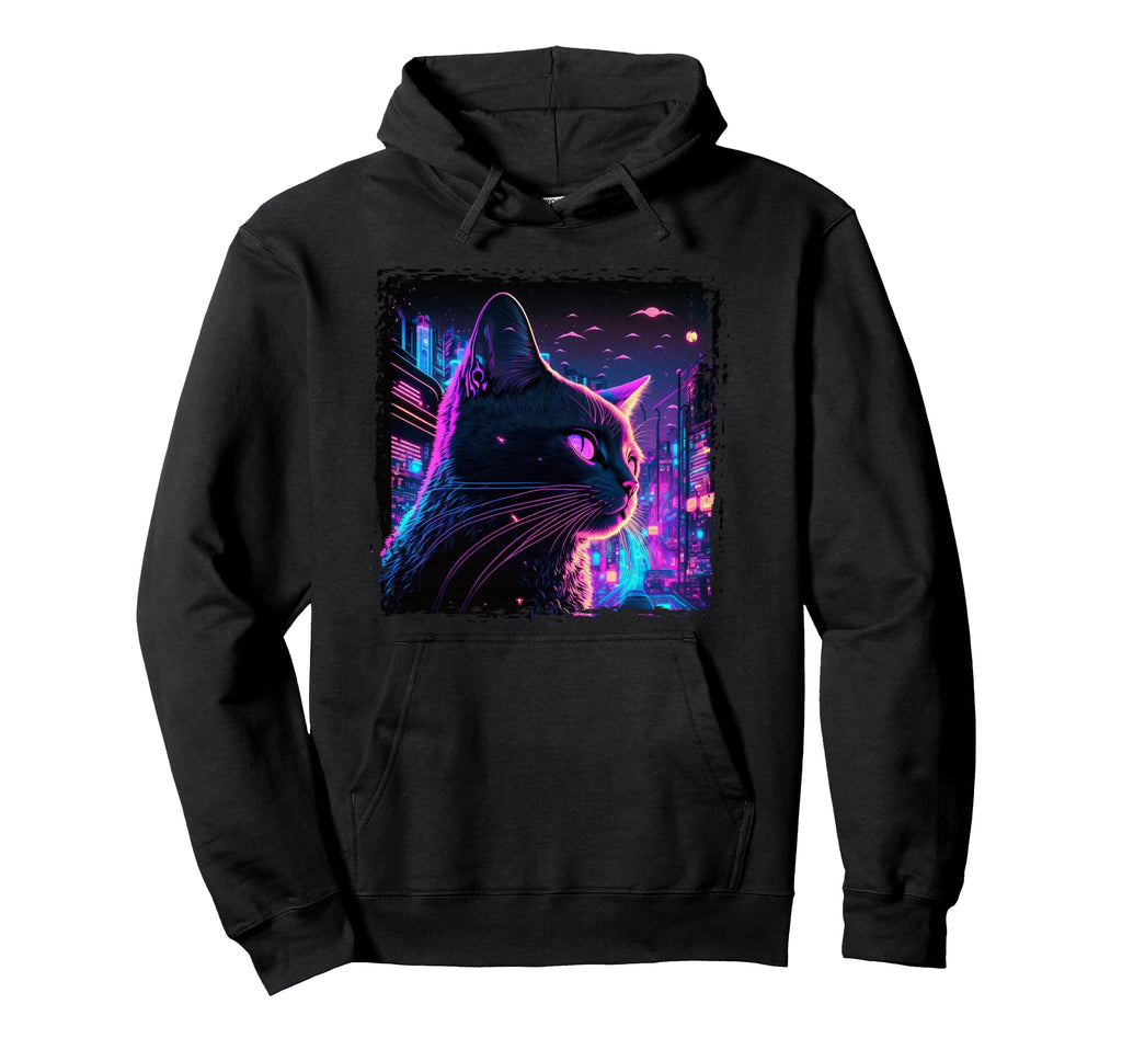 Japanese Aesthetic Synthwave Cat Hoodie - Novelty Apparel Men Women - T-Shirt, Sweatshirt, Hoodie