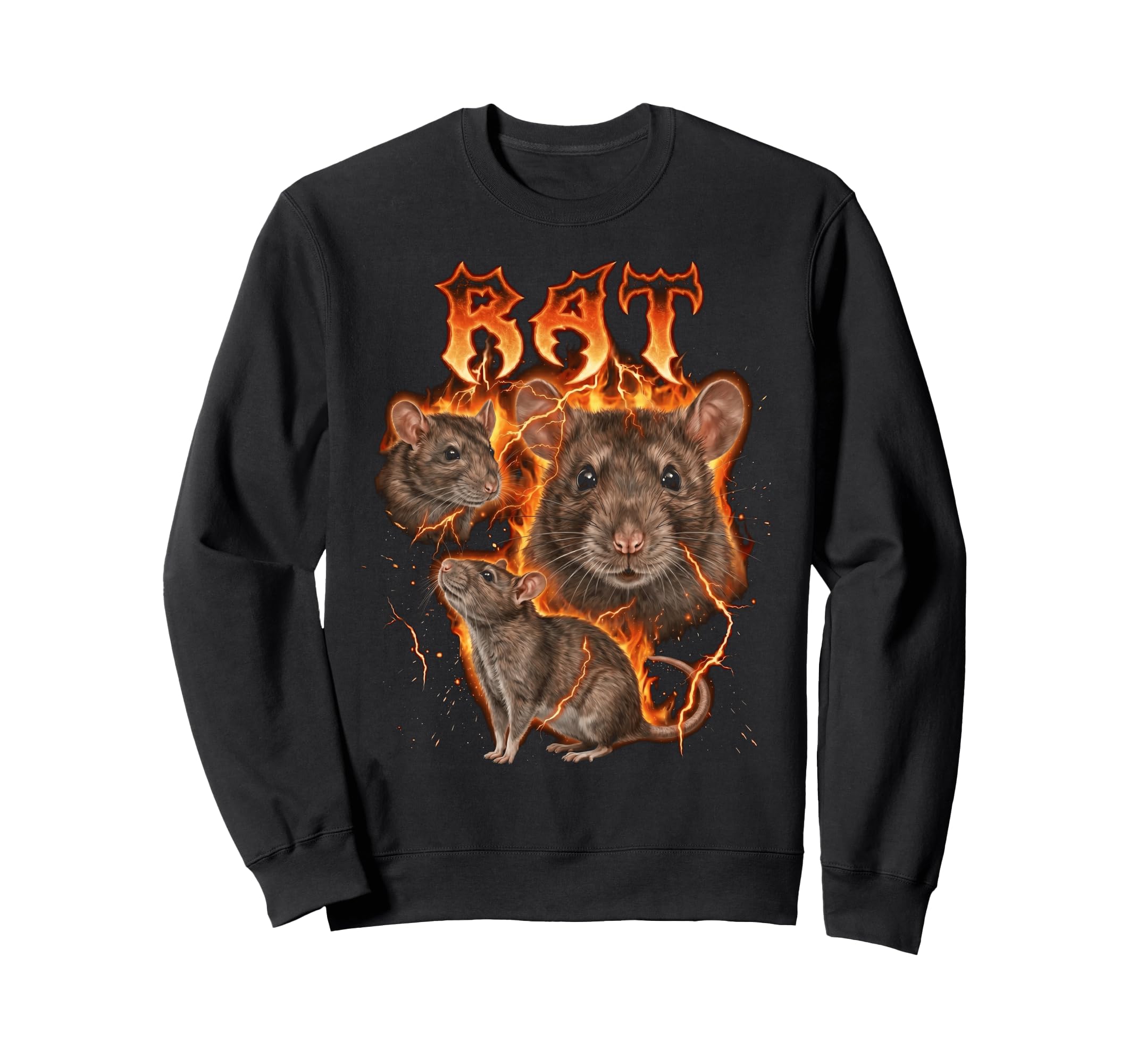 Rat 90S Heavy Metal Flames Sweatshirt - Trendy Graphic Unisex - T-Shirt, Sweatshirt, Hoodie
