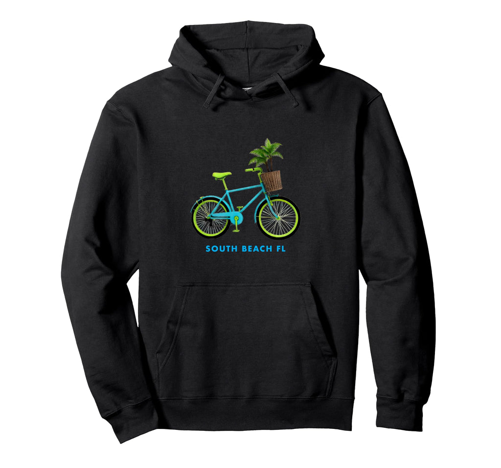 South Beach Bicycle Groovy 80S Vibe Palm Hoodie - Unique Graphic Unisex - T-Shirt, Sweatshirt, Hoodie