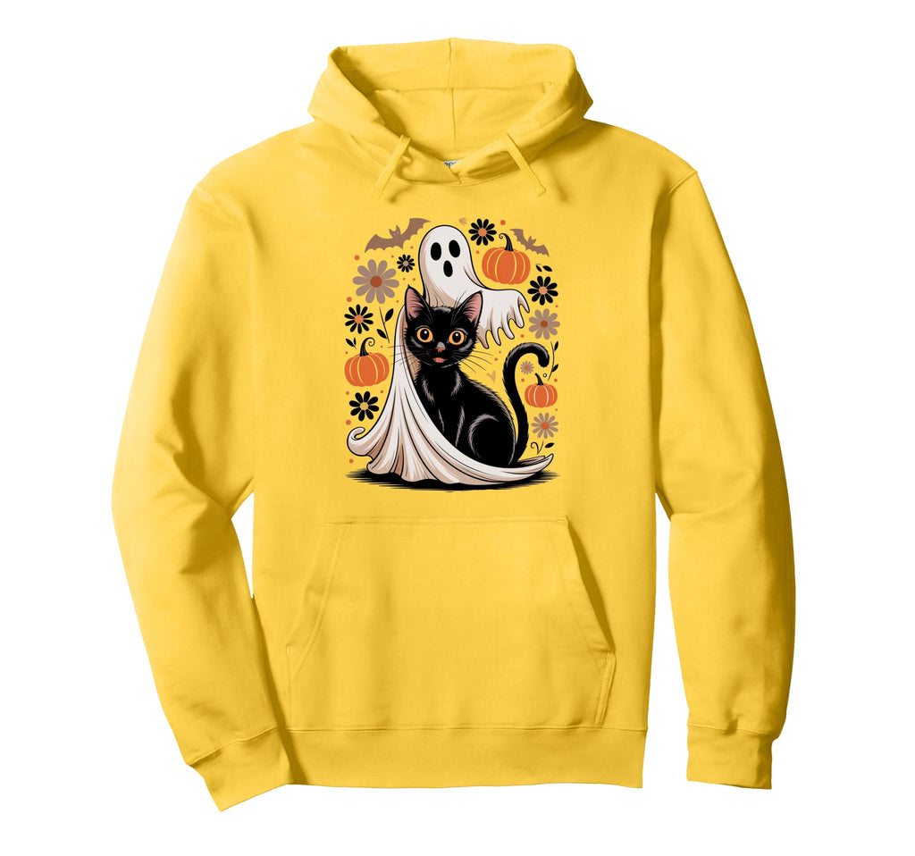 Boho Halloween Cat Ghost Spooky Mama Floral Hoodie - Graphic Print Unisex - T-Shirt, Sweatshirt, Hoodie