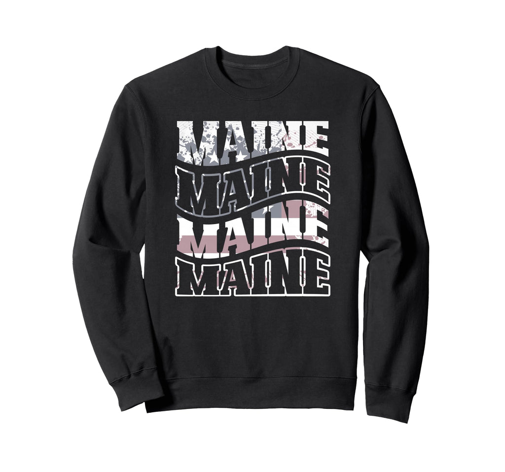 Maine American Flag Distressed Sweatshirt - Novelty Apparel Unisex - T-Shirt, Sweatshirt, Hoodie