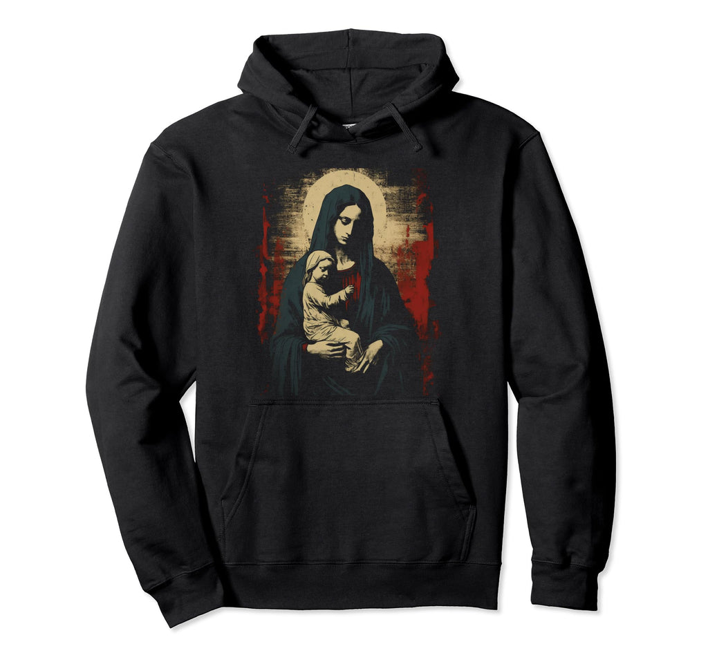 Mary Jesus Distressed 90S Goth Grunge Hoodie - Unique Graphic Men Women - T-Shirt, Sweatshirt, Hoodie