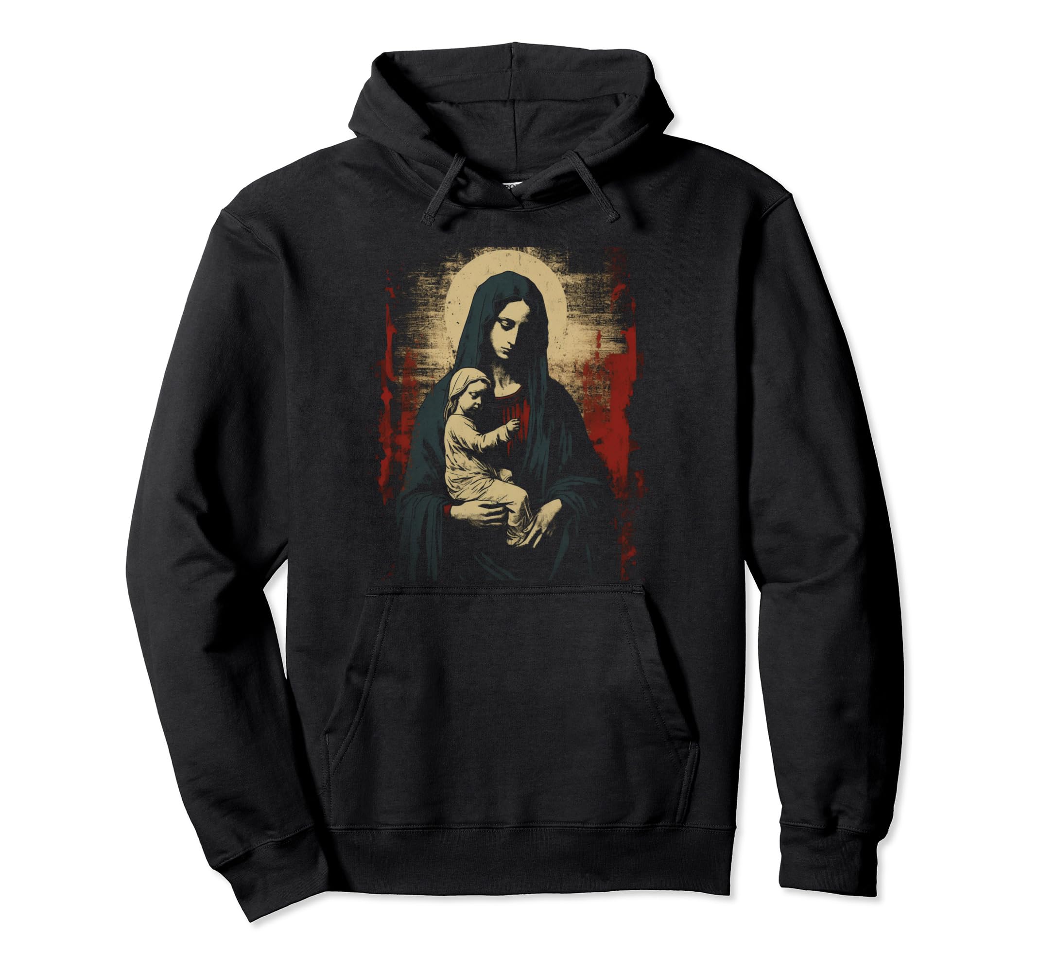 Mary Jesus Distressed 90S Goth Grunge Hoodie - Unique Graphic Men Women - T-Shirt, Sweatshirt, Hoodie