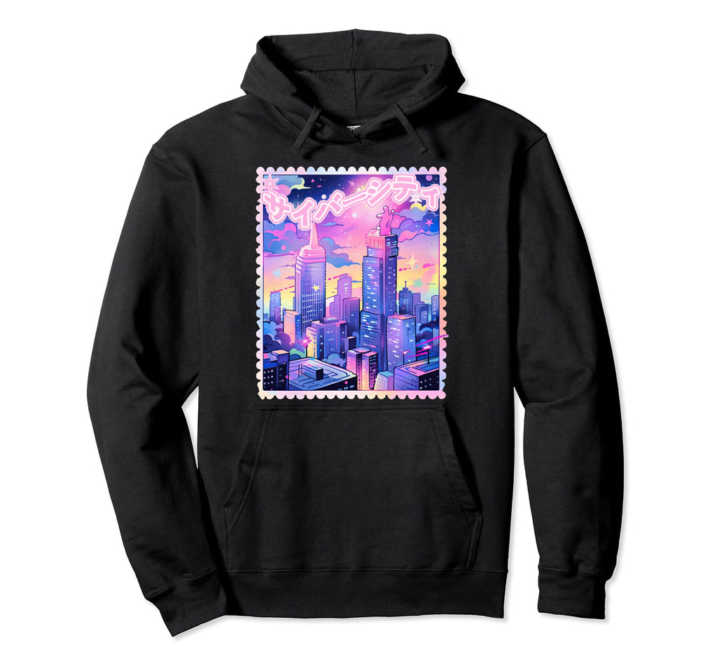 Y2K Cyber City Retrofuturism Hoodie - Casual Everyday Wear Men Women - T-Shirt, Sweatshirt, Hoodie