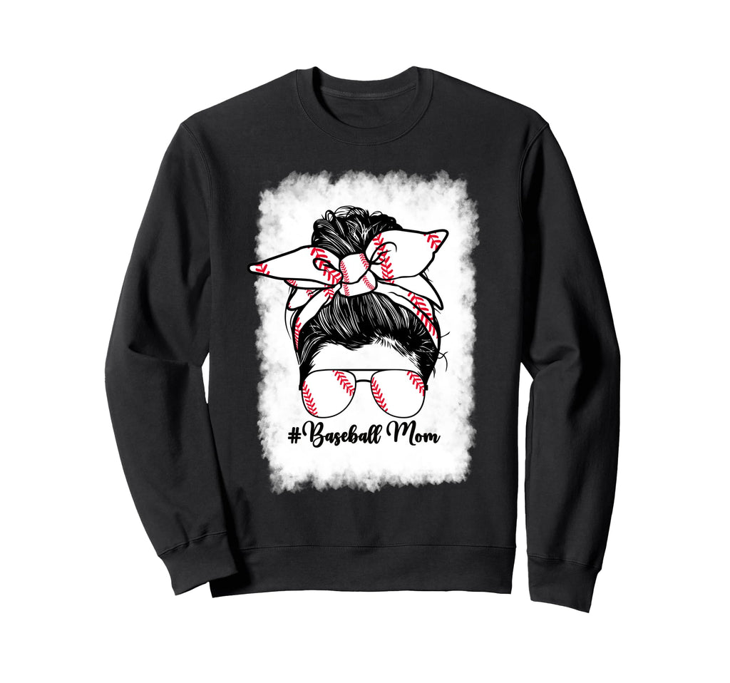 Baseball Mom Mama Messy Bun Sweatshirt - Novelty Apparel for Adults - T-Shirt, Sweatshirt, Hoodie