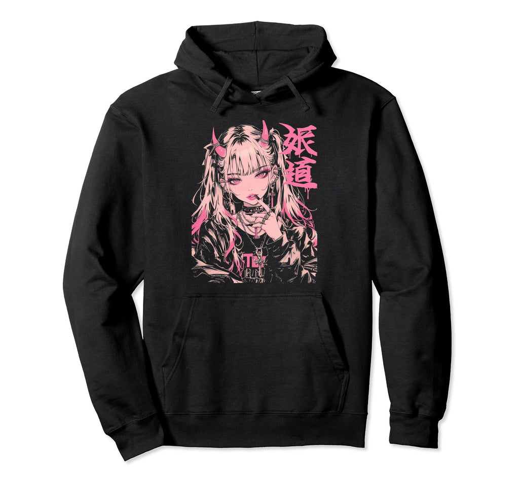 Goth Grunge Demon Anime Waifu Horror Alt Hoodie - Graphic Print for Adults - T-Shirt, Sweatshirt, Hoodie
