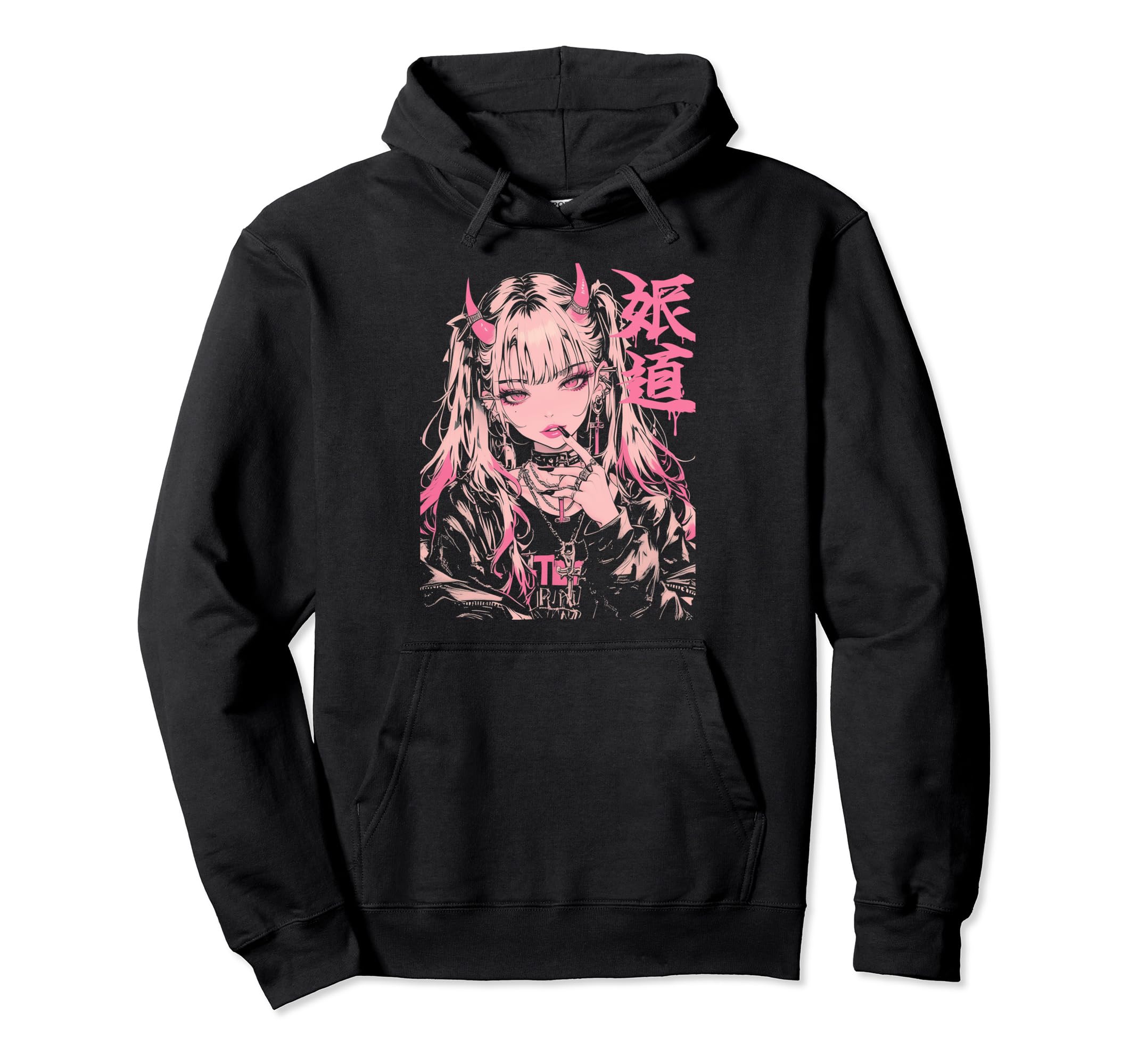 Goth Grunge Demon Anime Waifu Horror Alt Hoodie - Graphic Print for Adults - T-Shirt, Sweatshirt, Hoodie