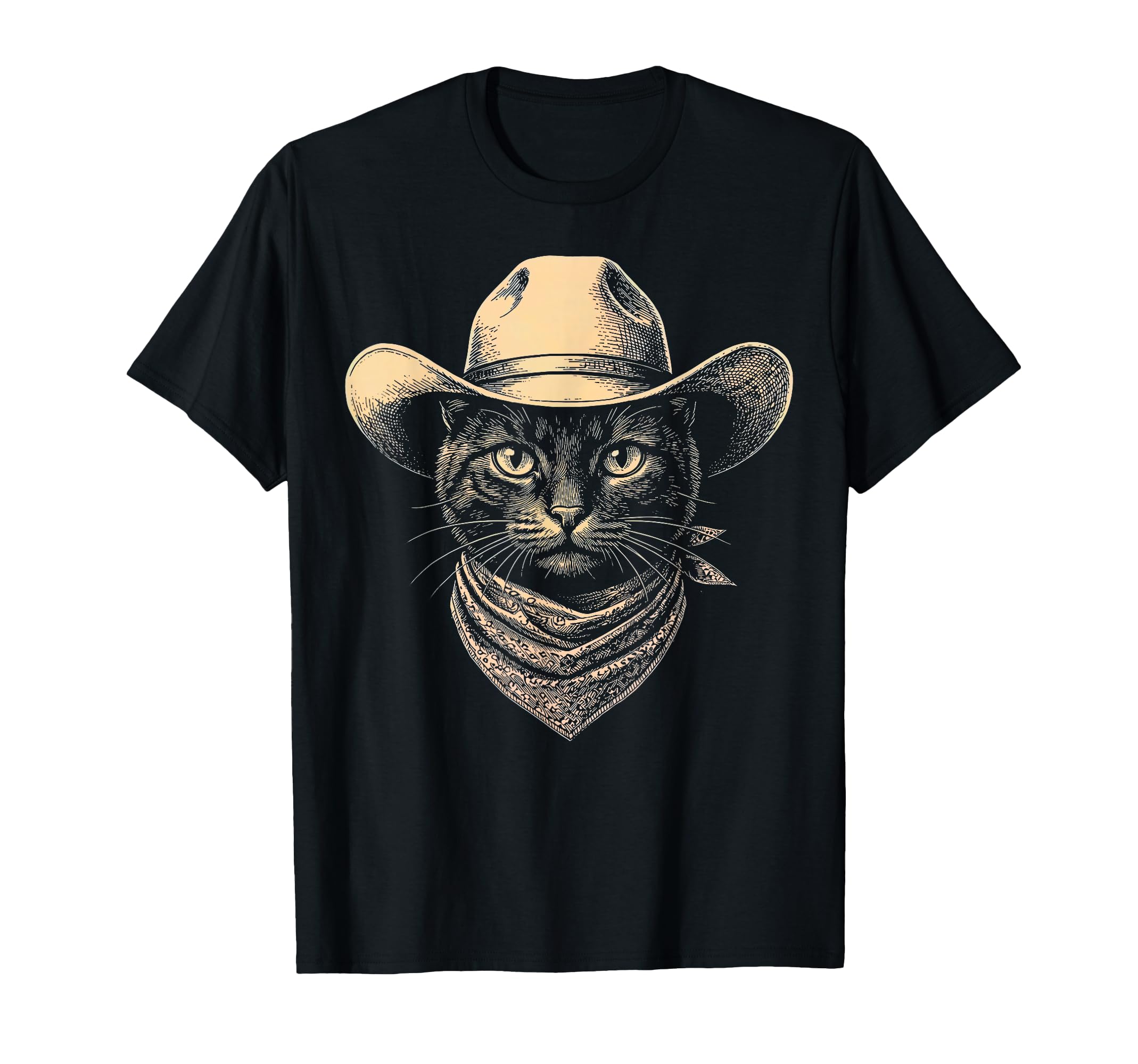 Cat Cowboy Hat Bandana Western T-Shirt - Fun Novelty Design Unisex - T-Shirt, Sweatshirt, Hoodie
