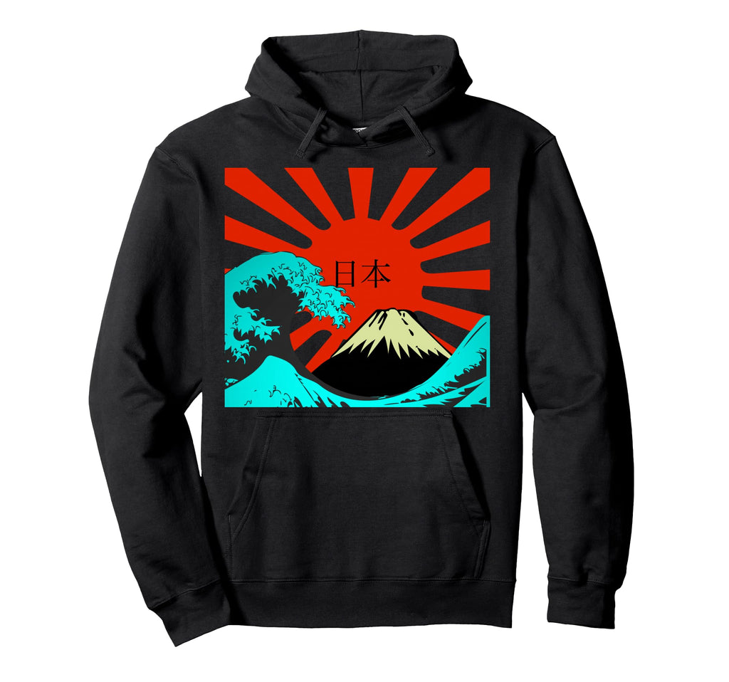 Vaporwave Aesthetic Rising Sun Over Mt Hoodie - Graphic Print Men Women - T-Shirt, Sweatshirt, Hoodie
