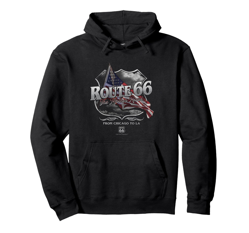 Route 66 Mother Road American Flag Hoodie - Fun Novelty Design Men Women - T-Shirt, Sweatshirt, Hoodie
