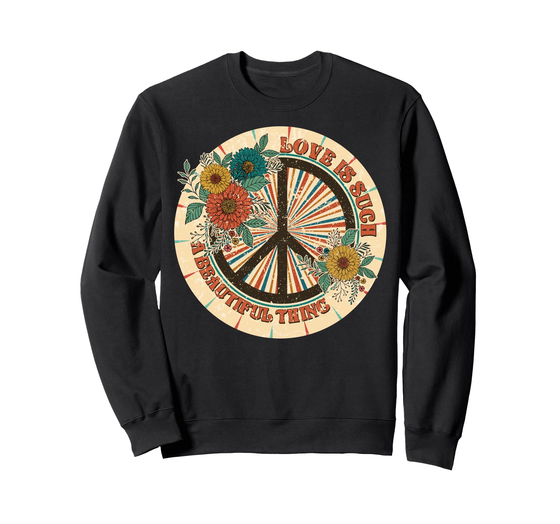 Peace Sign Floral Boho Hippie Sweatshirt - Minimalist Print for Adults - T-Shirt, Sweatshirt, Hoodie