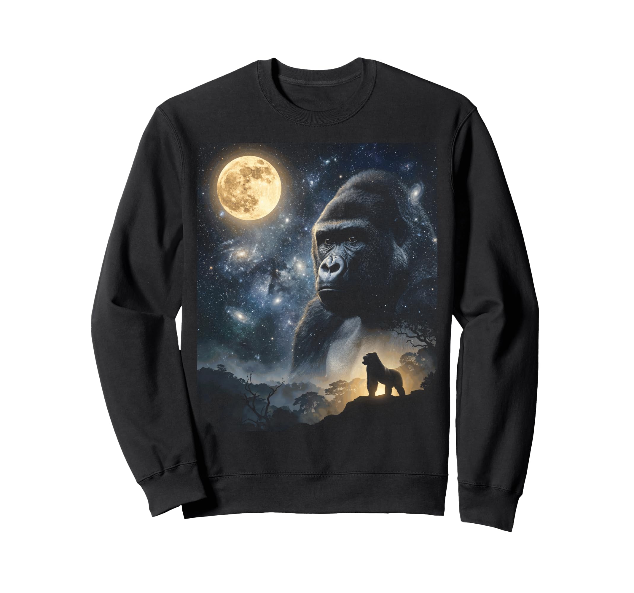 Howling Gorilla Full Moon Starry Sweatshirt - Minimalist Print for Adults - T-Shirt, Sweatshirt, Hoodie