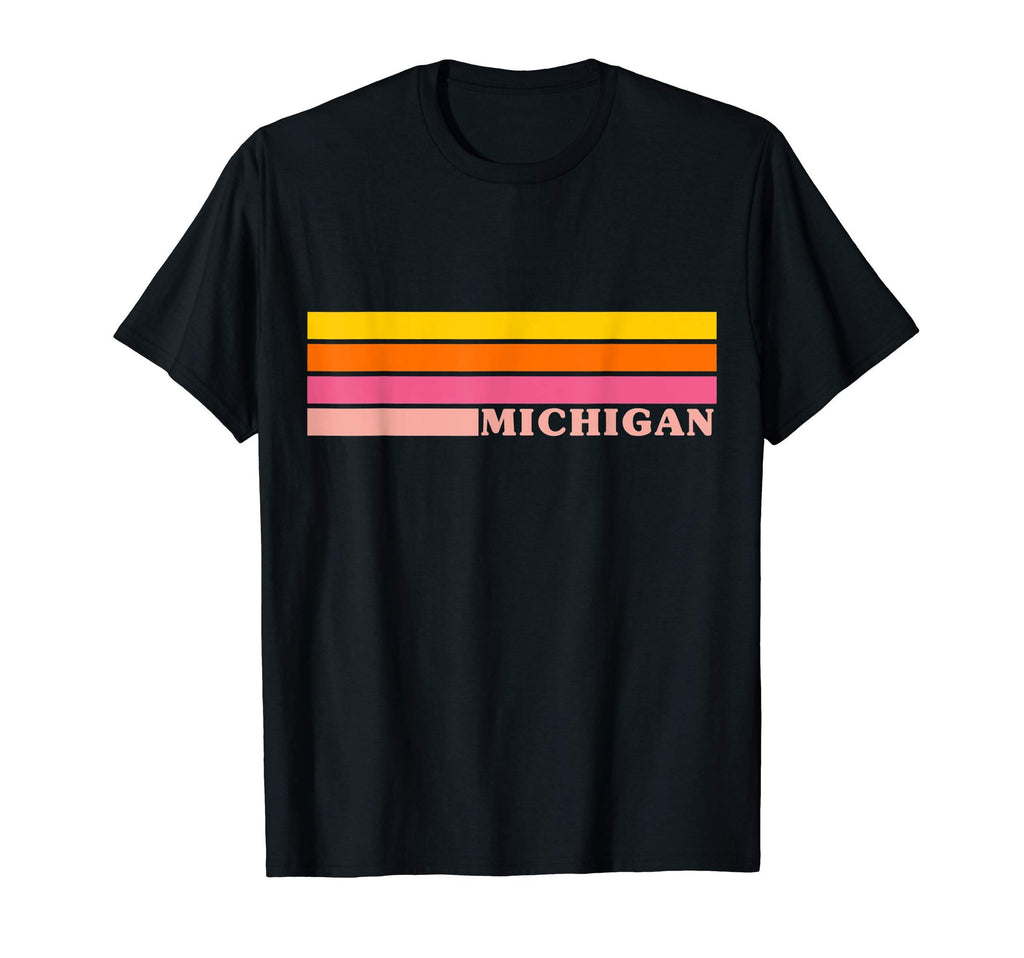 State Michigan Colorful 70S Stripes T-Shirt - Minimalist Print for Adults - T-Shirt, Sweatshirt, Hoodie