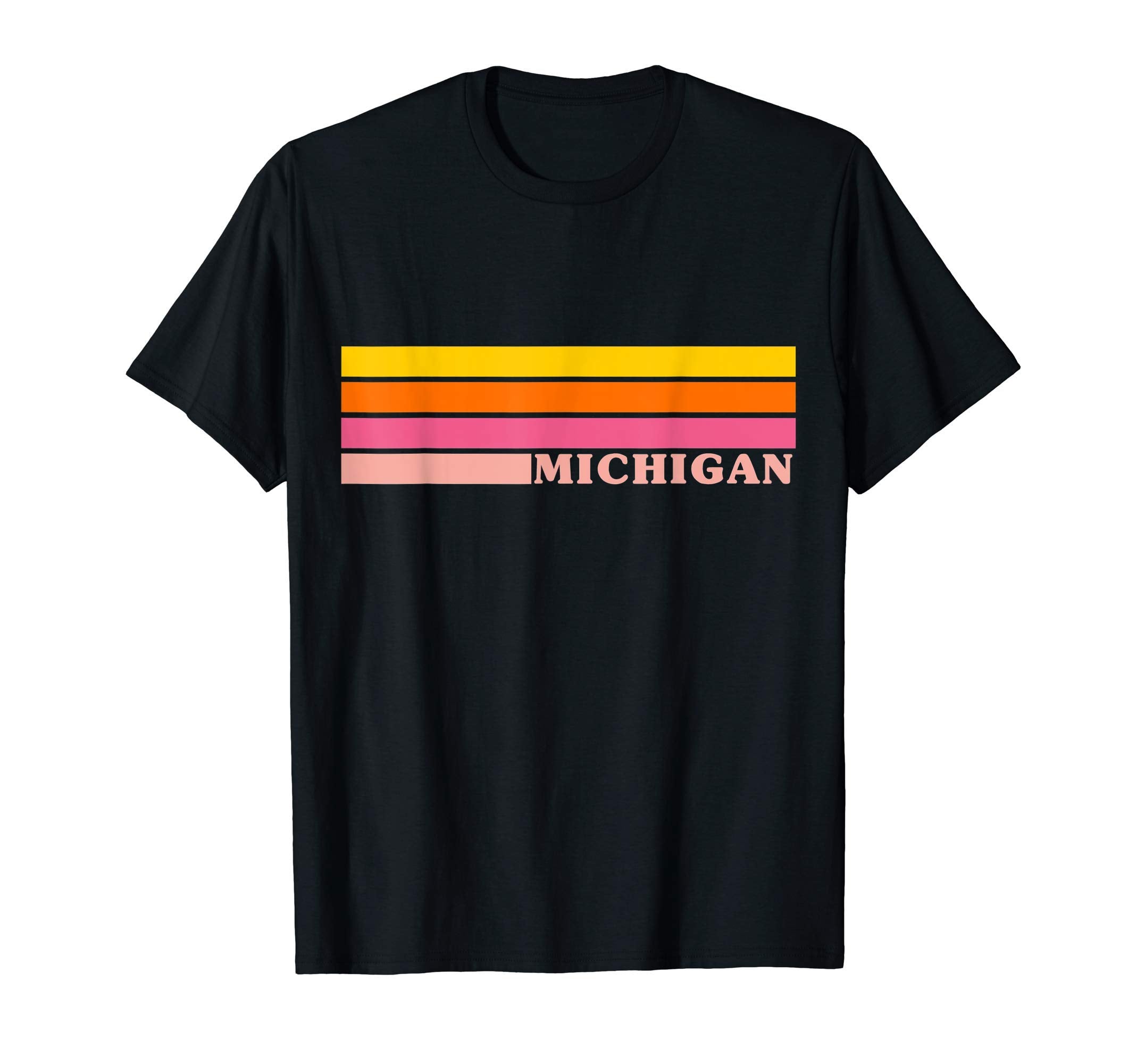 State Michigan Colorful 70S Stripes T-Shirt - Minimalist Print for Adults - T-Shirt, Sweatshirt, Hoodie