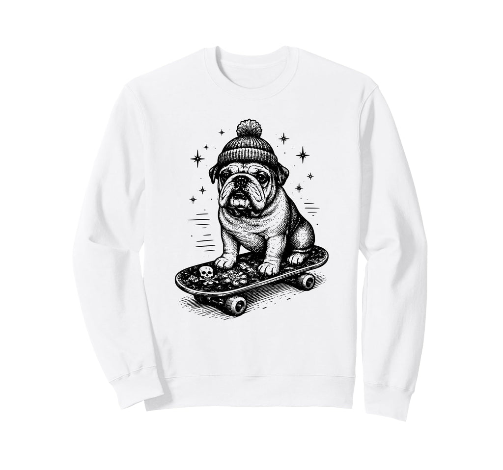 Skateboard Dog Bulldog Skater Sweatshirt - Custom Art Print for Adults - T-Shirt, Sweatshirt, Hoodie