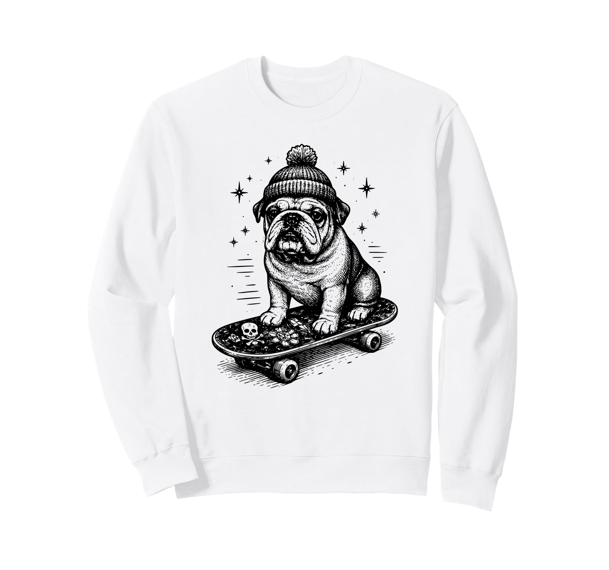 Skateboard Dog Bulldog Skater Sweatshirt - Custom Art Print for Adults - T-Shirt, Sweatshirt, Hoodie