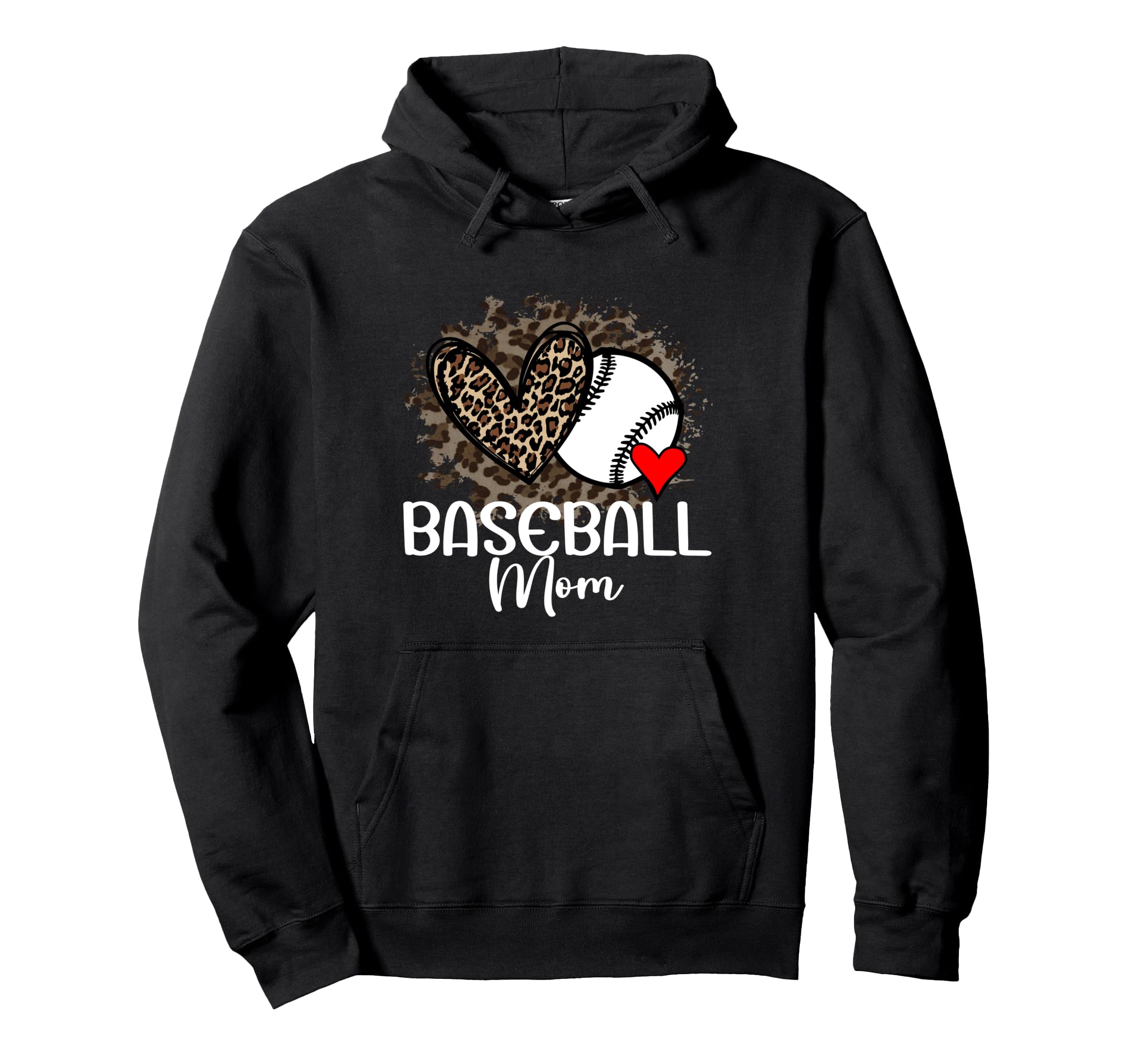 Baseball Mom Funny Leopard Heart Proud Hoodie - Unique Graphic for Adults - T-Shirt, Sweatshirt, Hoodie