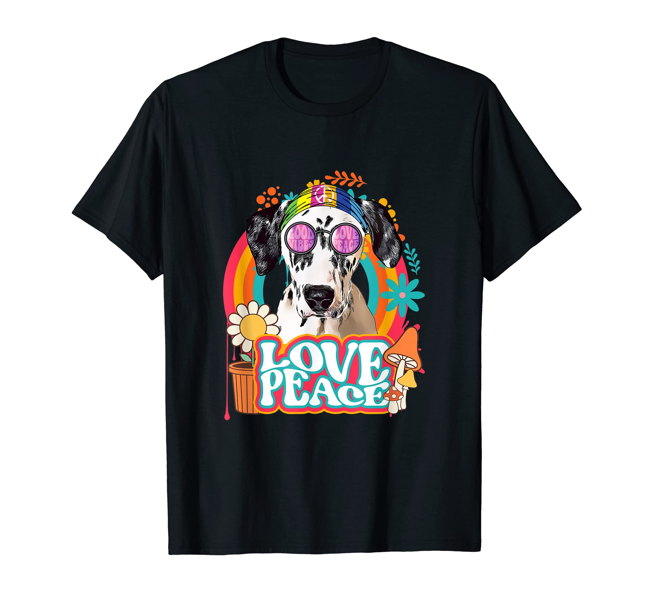Hippie Dalmatian Dog 60S 70S Peace Sign T-Shirt - Unique Graphic Unisex - T-Shirt, Sweatshirt, Hoodie