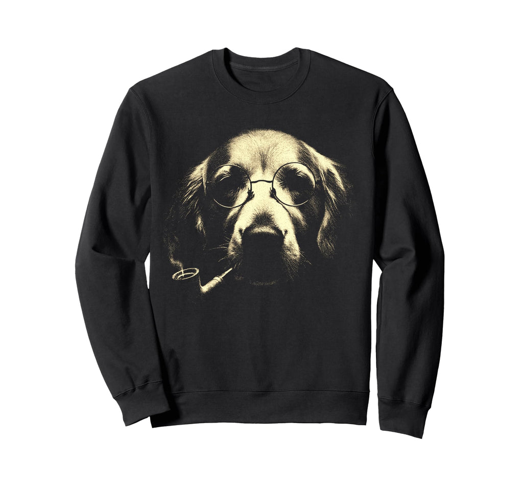 Golden Retriever Glasses Smoking Pipe Sweatshirt - Minimalist Print Unisex - T-Shirt, Sweatshirt, Hoodie