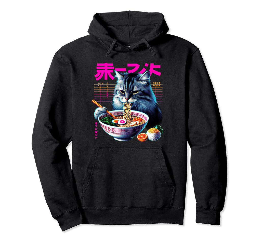 Ramen Cat Vaporwave Japanese Hoodie - Casual Everyday Wear Unisex - T-Shirt, Sweatshirt, Hoodie