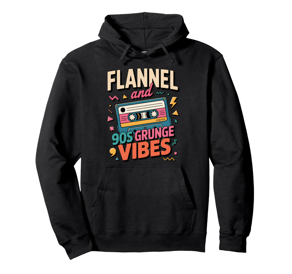 Flannel 90S Grunge Vibes Cassette Hoodie - Minimalist Print for Adults - T-Shirt, Sweatshirt, Hoodie