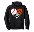 Baseball Basketball Hockey Heart Hoodie - Fun Novelty Design for Adults - T-Shirt, Sweatshirt, Hoodie
