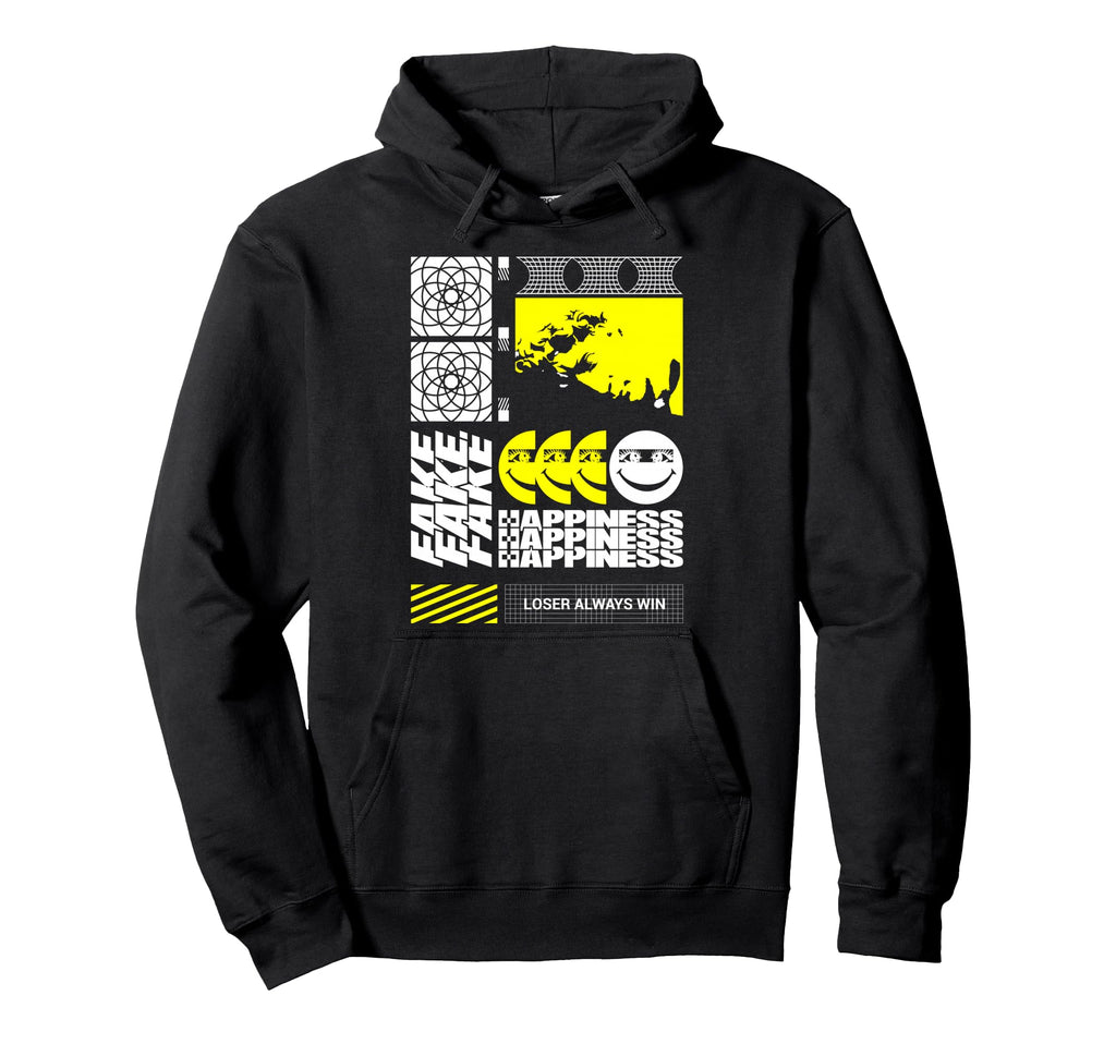 Fake Happiness Sad Aesthetic Edgy Hoodie - Novelty Apparel Unisex - T-Shirt, Sweatshirt, Hoodie